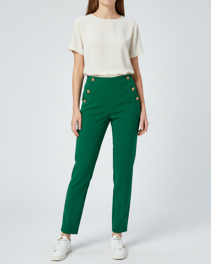 Zara High-Waisted with Gold Button Detail Green Trousers