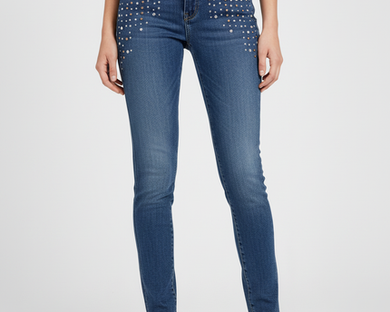 Guess Embellished Skinny Fit Mid-Wash Jeans