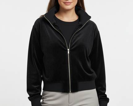 Juicy Couture Black Label Velour Zip-Up Black Track Jacket
