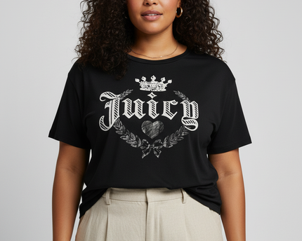 Juicy Couture Crest Logo Black Relaxed Fit Graphic T-Shirt