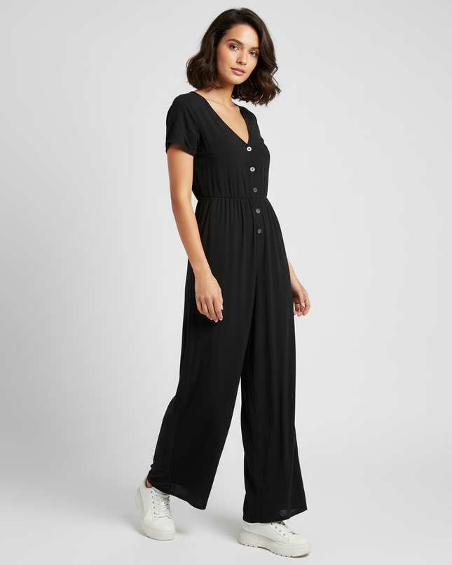 American Eagle Black Short Sleeve Wide Leg Jumpsuit Romper