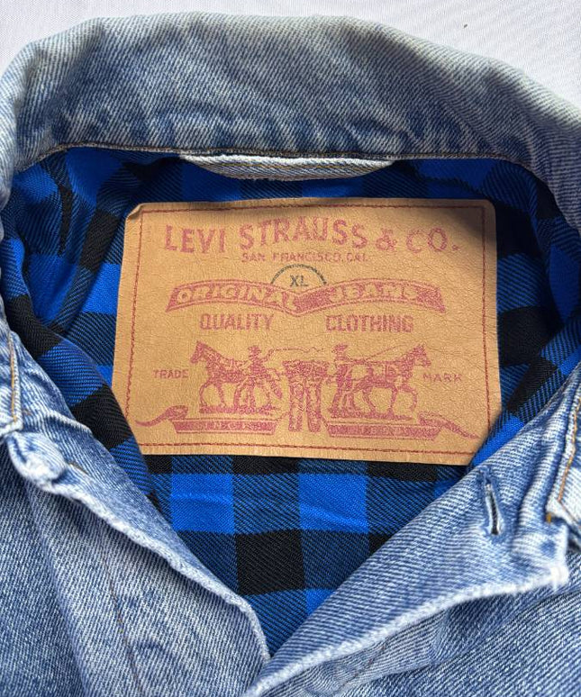 Levi's Blue Plaid-Lined Denim Trucker Jacket