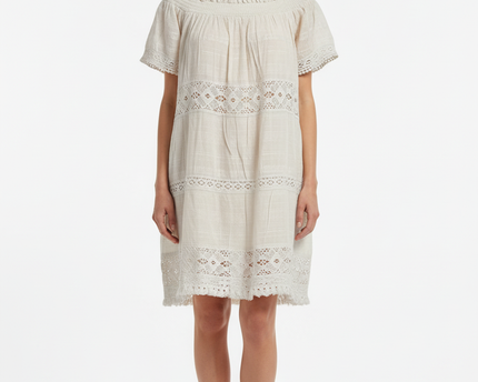 American Eagle Off-white Boho Lace Smocked Dress