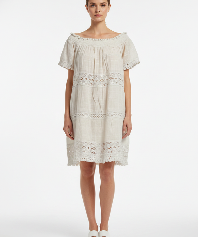 American Eagle Off-white Boho Lace Smocked Dress