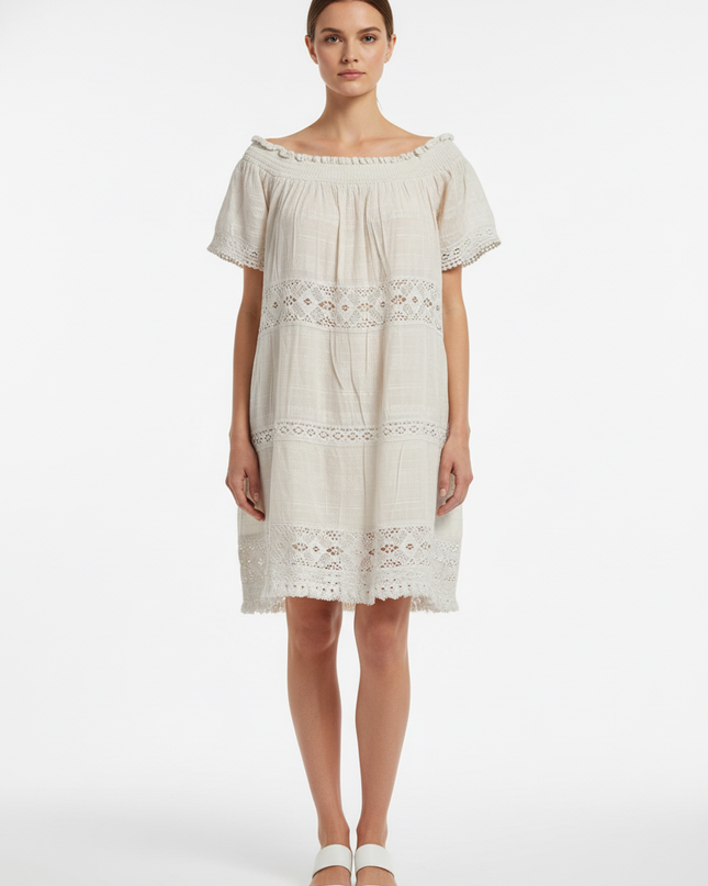 American Eagle Off-white Boho Lace Smocked Dress