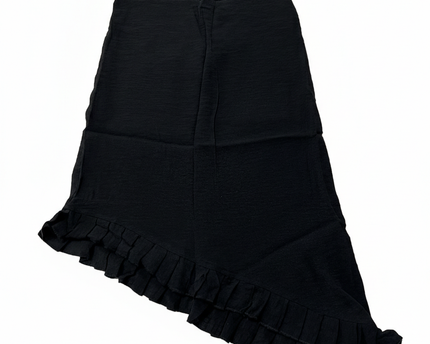 Stradivarius Black Asymmetrical Ruffle Hem Midi Skirt