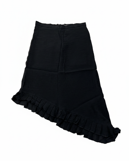 Stradivarius Black Asymmetrical Ruffle Hem Midi Skirt