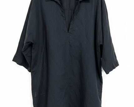 H&M Black Linen Blend Oversized V-Neck Blouse