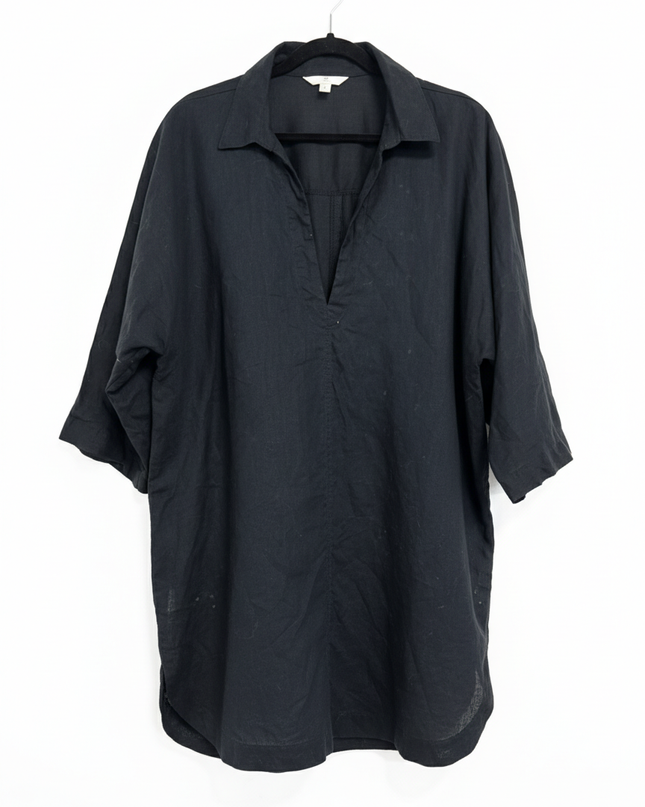 H&M Black Linen Blend Oversized V-Neck Blouse