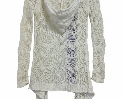 PS From Aeropostale Cream Hooded Pointelle Knit Open Cardigan