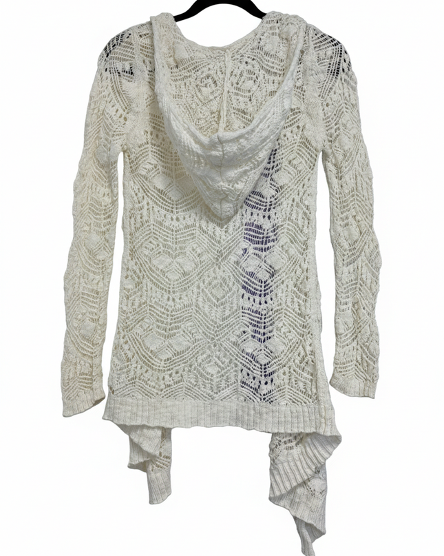 PS From Aeropostale Cream Hooded Pointelle Knit Open Cardigan
