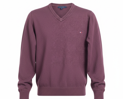 Tommy Hilfiger Maroon V-Neck Pima Cotton Cashmere Sweater