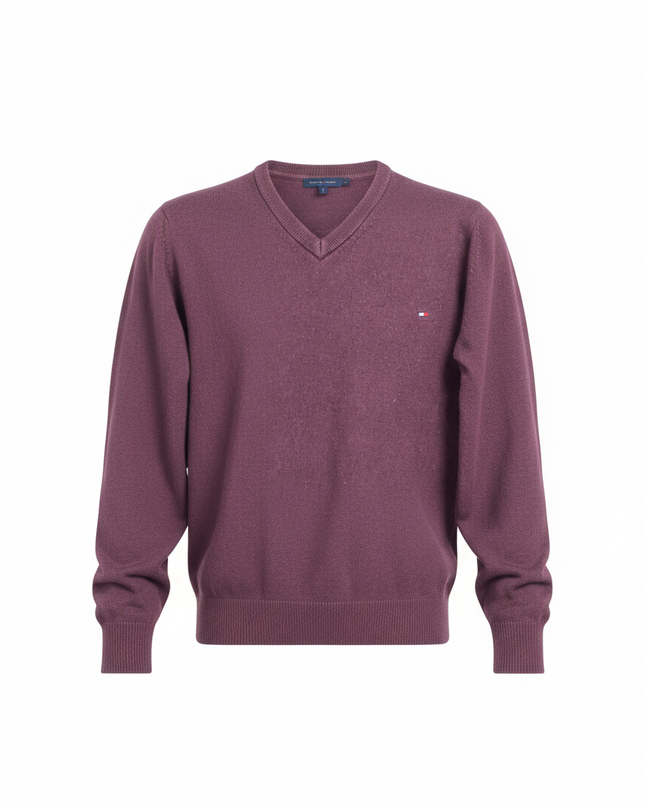 Tommy Hilfiger Maroon V-Neck Pima Cotton Cashmere Sweater