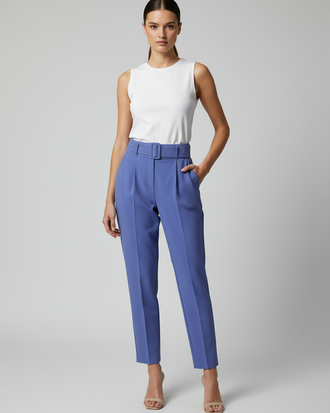 Trendyol Purple High-Waisted Belted Tapered Pants
