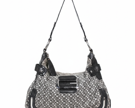 Guess Black & Grey Patterned Monogram Shoulder Bag