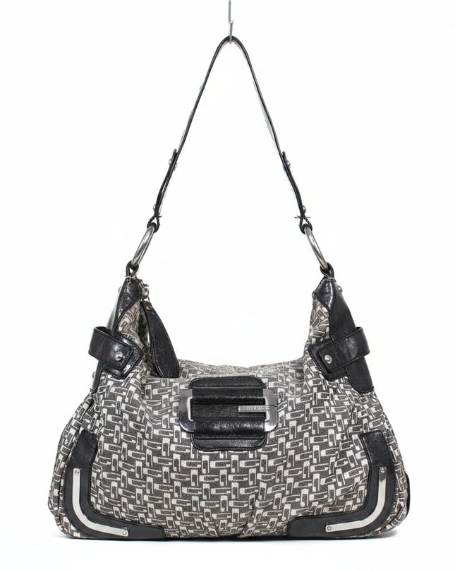 Guess Black & Grey Patterned Monogram Shoulder Bag