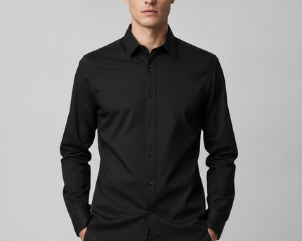 H&M Men's Black Slim Fit Easy Iron Button-Down Shirt