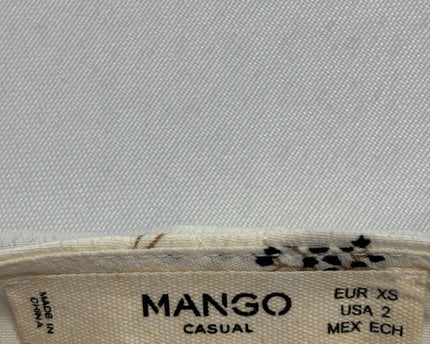 Mango Cream Floral Print V-Neck Viscose Blouse