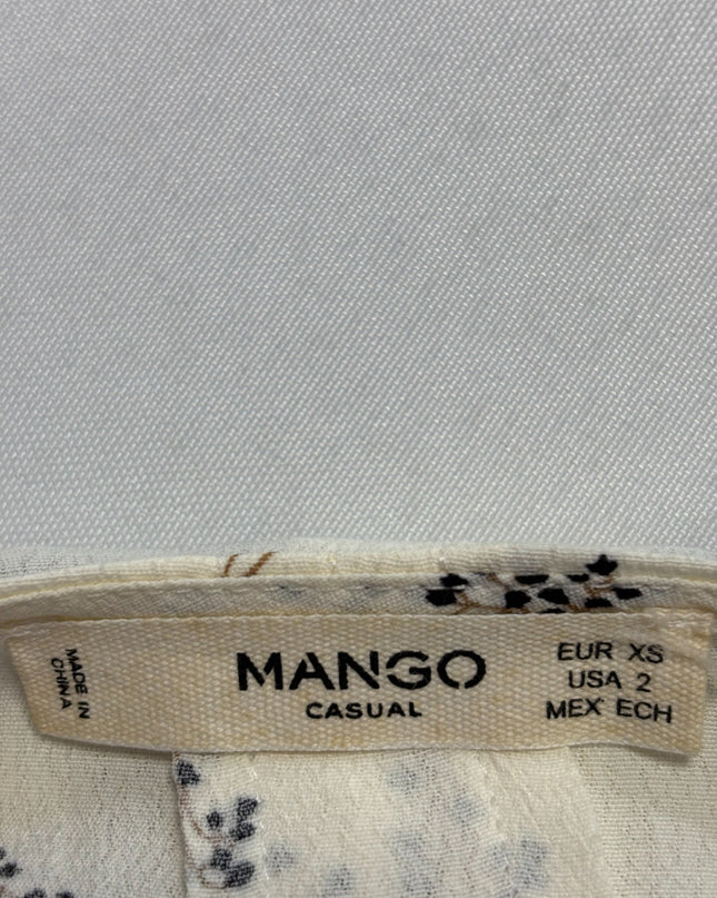 Mango Cream Floral Print V-Neck Viscose Blouse