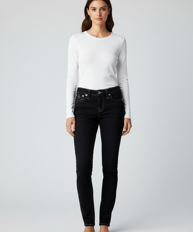 True Religion Black Slim Fit Contrast Stitch Jeans