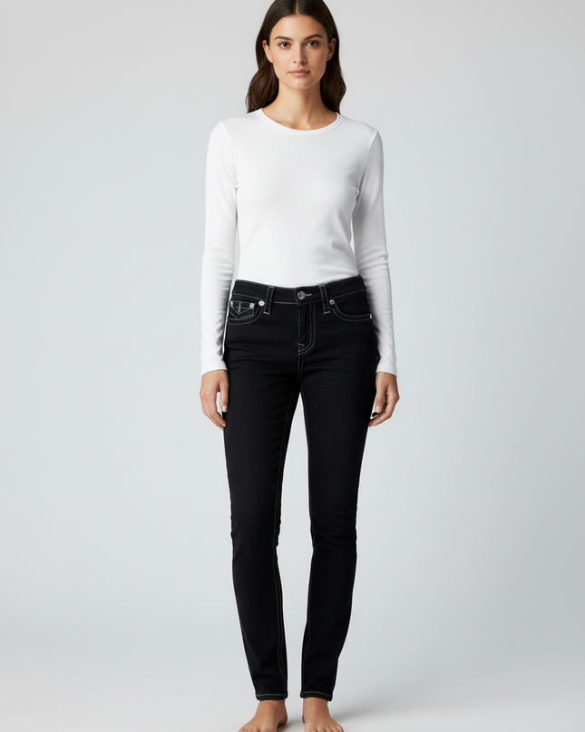 True Religion Black Slim Fit Contrast Stitch Jeans