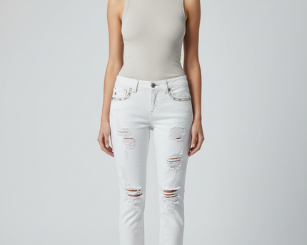 Miss Me White Distressed Embellished Skinny Jeans