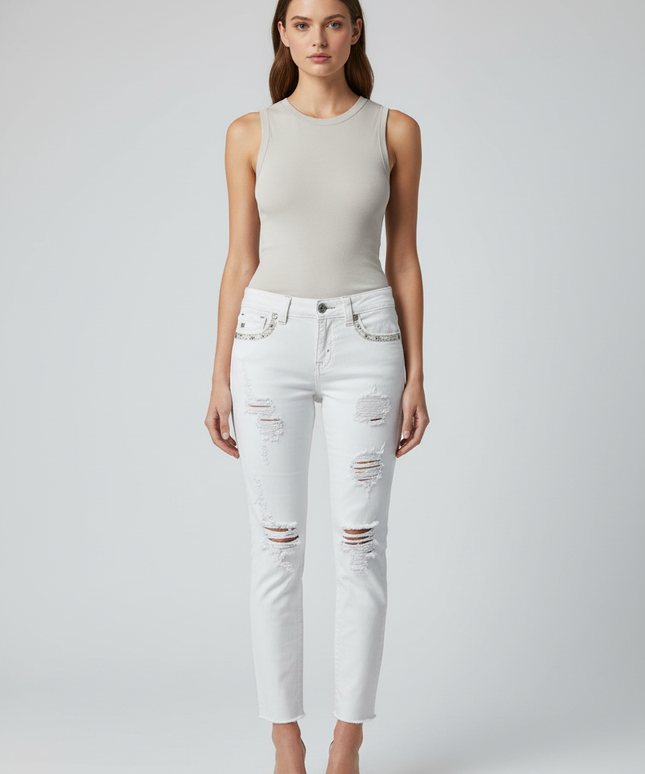 Miss Me White Distressed Embellished Skinny Jeans