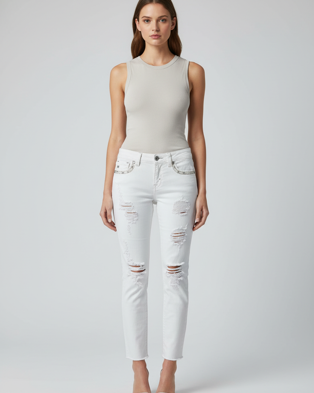 Miss Me White Distressed Embellished Skinny Jeans