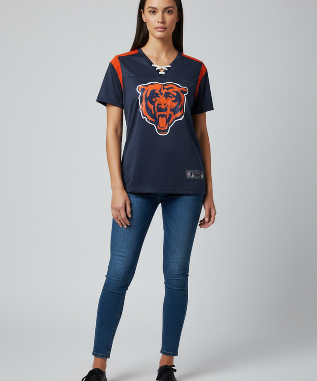 NFL Team Apparel Navy Blue Chicago Bears Women's Lace-Up Jersey