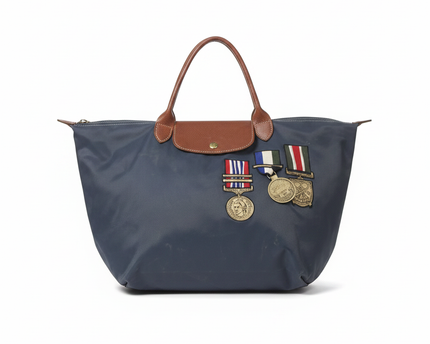 Longchamp Navy Blue Le Pliage Medal Patch Tote Bag