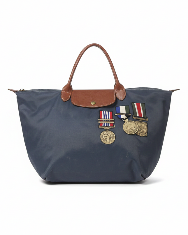 Longchamp Navy Blue Le Pliage Medal Patch Tote Bag