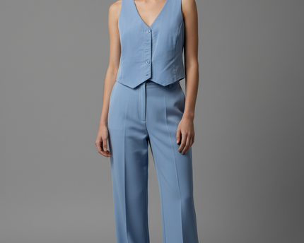 Pull & Bear Light Blue Tailored Button-Up Vest