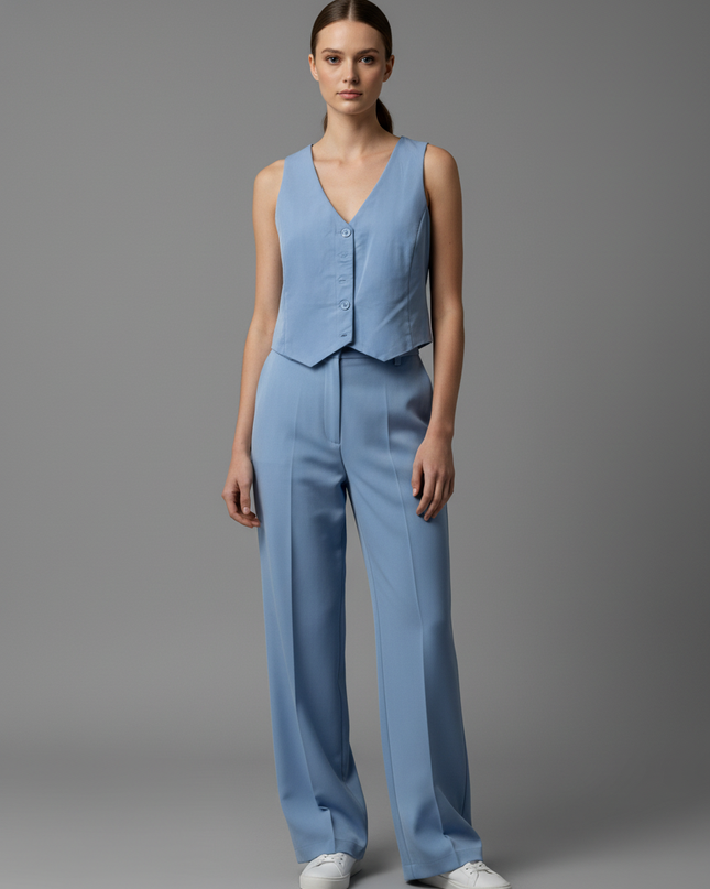 Pull & Bear Light Blue Tailored Button-Up Vest