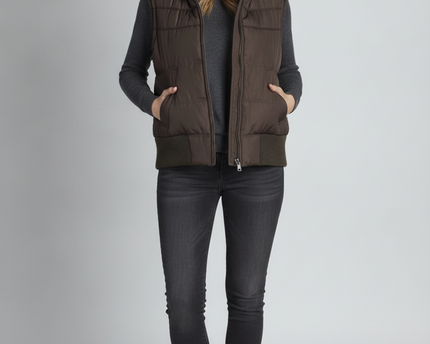 Aeropostale Brown Hooded Down Puffer Vest
