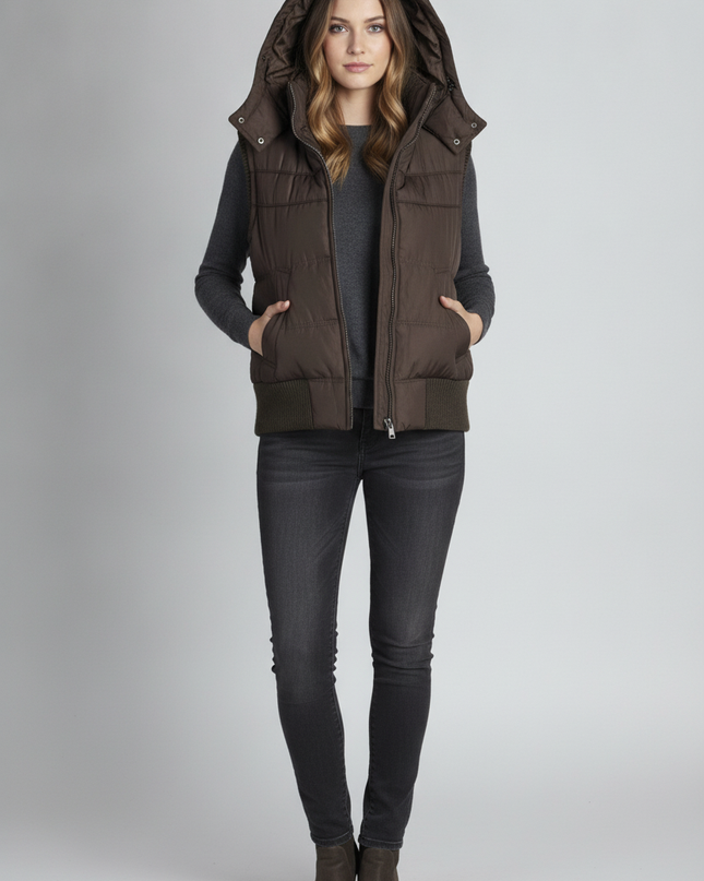 Aeropostale Brown Hooded Down Puffer Vest