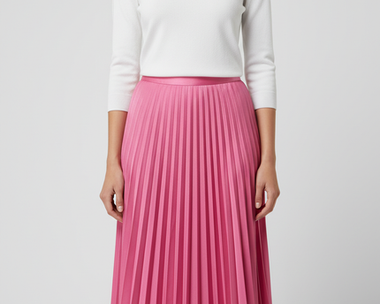 Reserved Pink Pleated Satin-Finish Midi Skirt