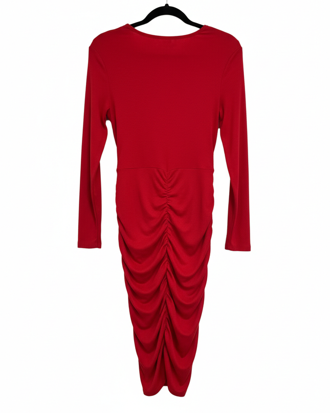 AMISU V-Neck Ruched Long Sleeve Bodycon Dress