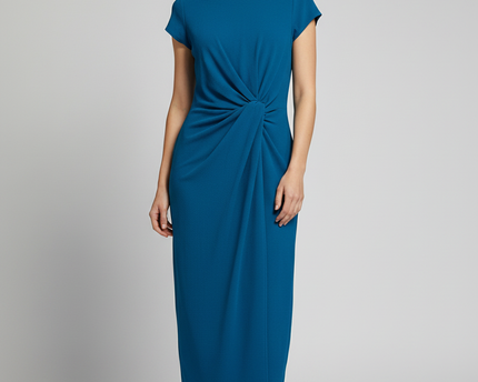 Lily & Franc Teal Knotted Front Midi Dress