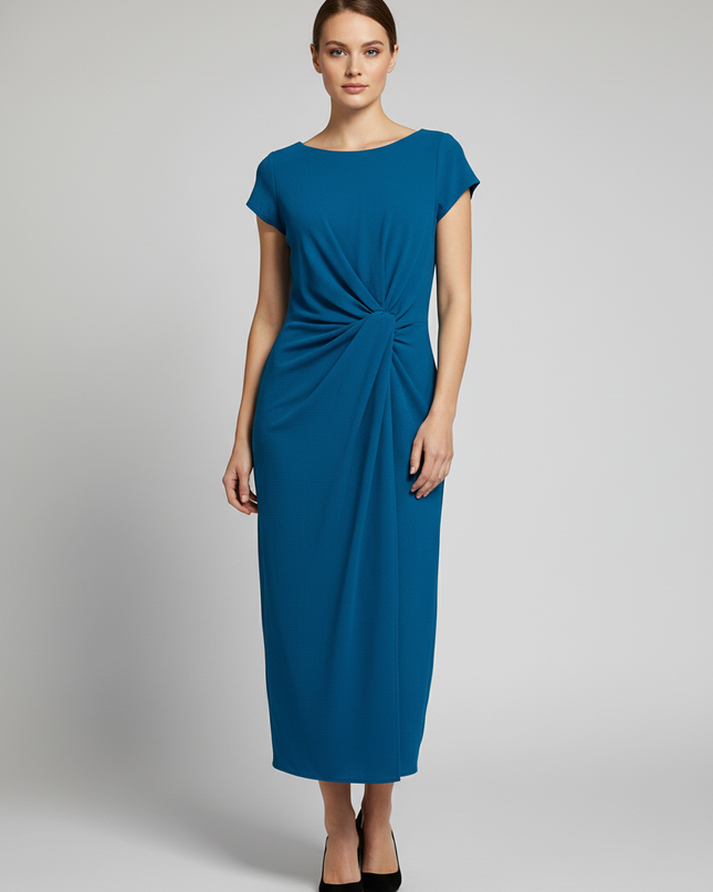 Lily & Franc Teal Knotted Front Midi Dress