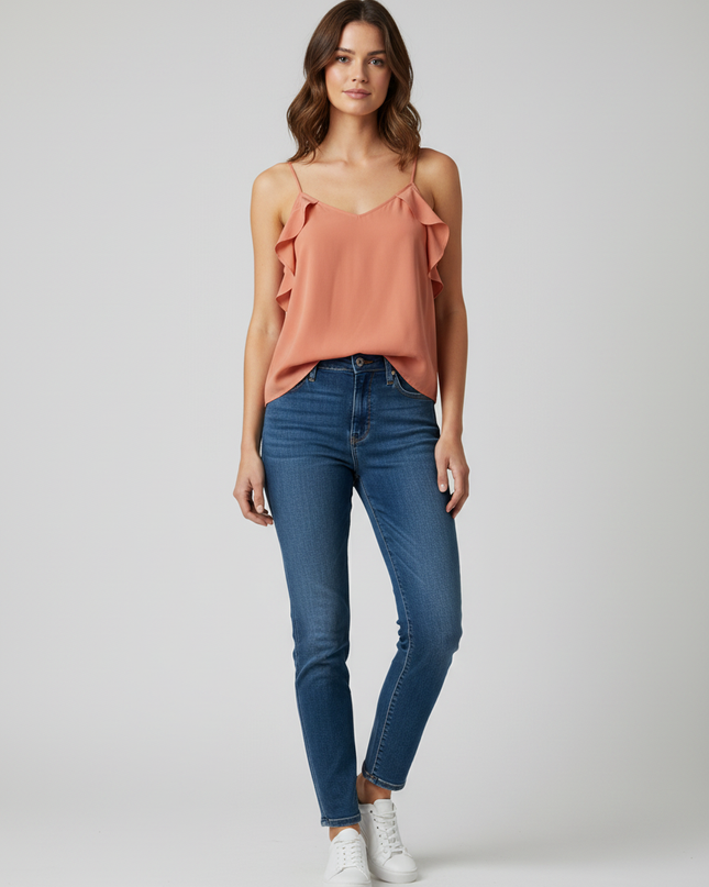 Abercrombie & Fitch Coral Ruffle Strap V-Neck Cami Top