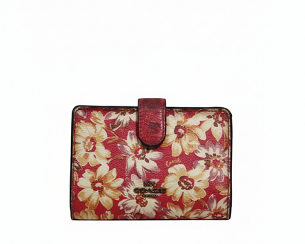 Coach Red Floral Print Medium Compact Wallet