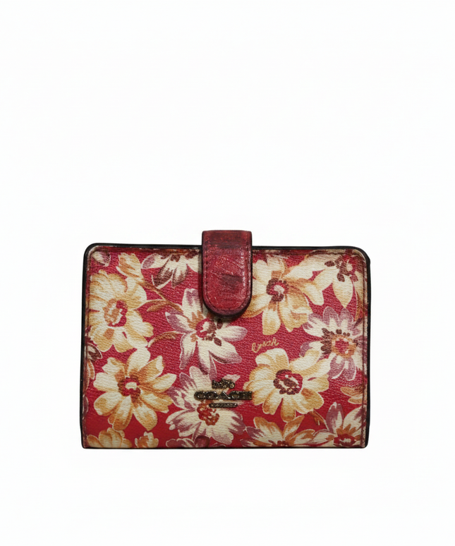 Coach Red Floral Print Medium Compact Wallet