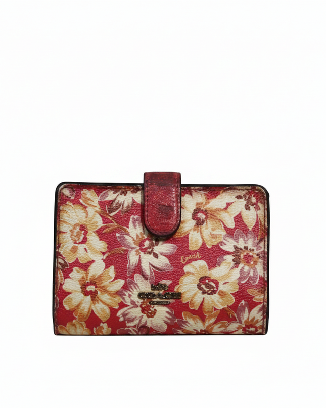 Coach Red Floral Print Medium Compact Wallet