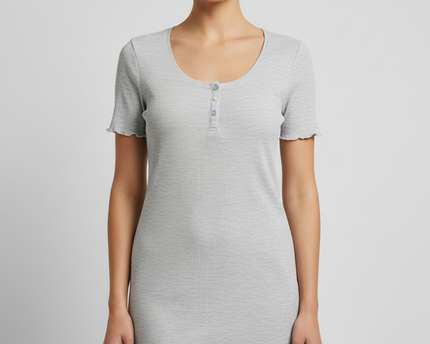 H&M Grey Ribbed Henley Short Sleeve Dress