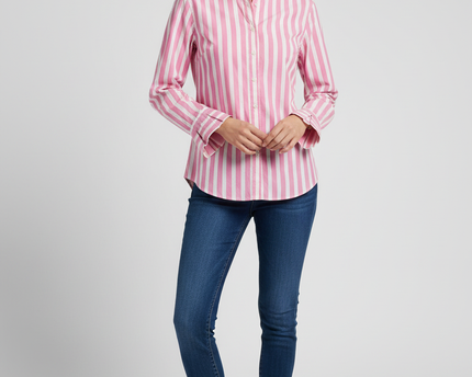 Banana Republic Pink Striped Pleated Cuff Button-Down Shirt