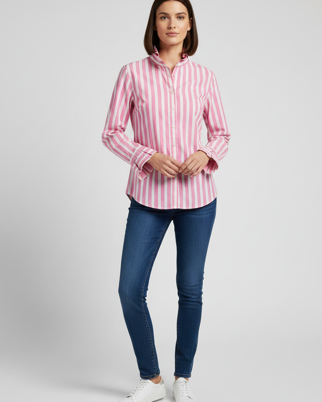 Banana Republic Pink Striped Pleated Cuff Button-Down Shirt