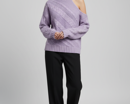 INC International Concepts Purple One Shoulder Cable Knit Mock Neck Sweater