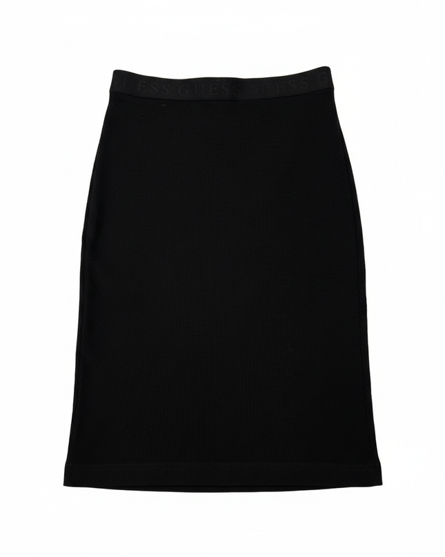 GUESS Black Ribbed Bodycon with Logo Waistband Midi Skirt