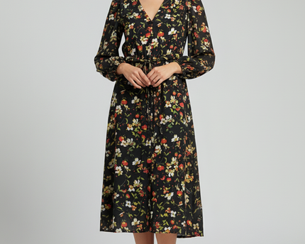 Trendyol Black Floral Button-Down Midi Dress