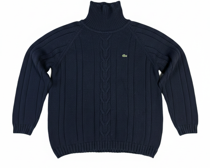Lacoste Navy Ribbed Cable Knit Turtleneck Sweater